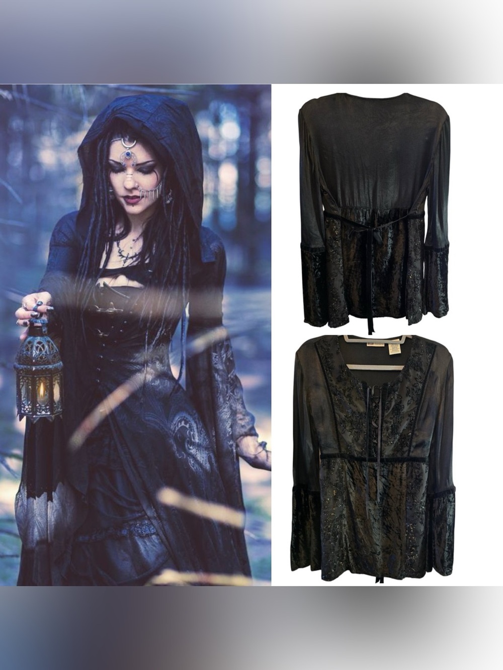 FADED GLORY BLACK EMBELLISHED
VELVET WHIMSIGOTH WITCHY VAMP BLOUSE